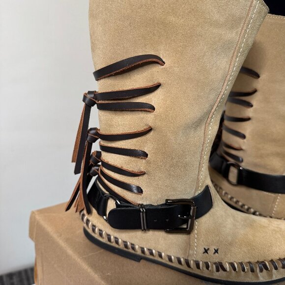 Free People Coronado Suede Mocc Moccasin Boots With Leather Fringe 7 New in Box - Picture 4 of 7